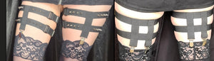 T front II back 2 leg strap garters with spikes