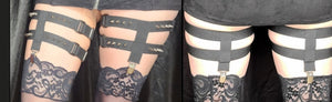 T front I back 2 leg strap garters with spikes