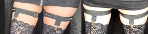 T front I back 1 leg strap garters with spikes 