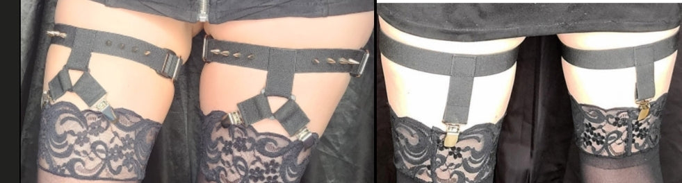 Y front I back 1 leg strap garters with spikes