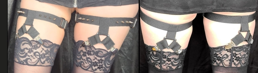Y front Y back 1 leg strap garters with spikes