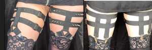 Y front II back 2 leg strap garters with spikes