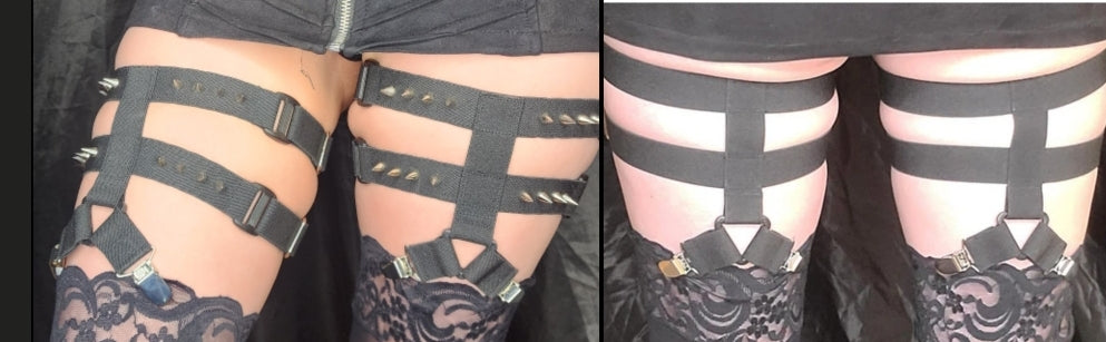 Y front Y back 2 leg strap garters with spikes