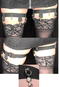 4-Clip Garters with 1 Leg Strap and Cat Charm