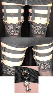 4-Clip Garters with 2 Leg Straps and Cat Charm