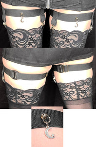 2-Clip Garters with 1 Leg Strap and Moon Charm