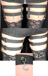 2-Clip Garters with 2 Leg Straps and Moon Charm