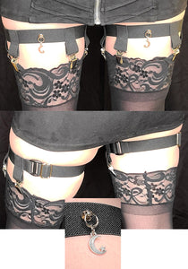 4-Clip Garters with 1 Leg Strap and Moon Charm