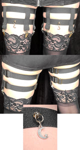 4-Clip Garters with 2 Leg Straps and Moon Charm