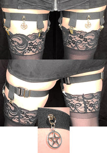 4-Clip Garters with 1 Leg Strap and Pentagram Charm