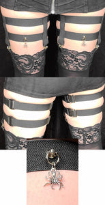 2-Clip Garters with 2 Leg Straps and Spider Charm