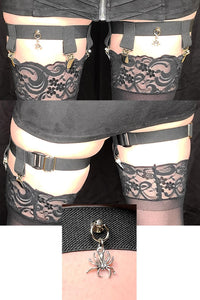 4-Clip Garters with 1 Leg Strap and Spider Charm