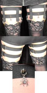 4-Clip Garters with 2 Leg Straps and Spider Charm
