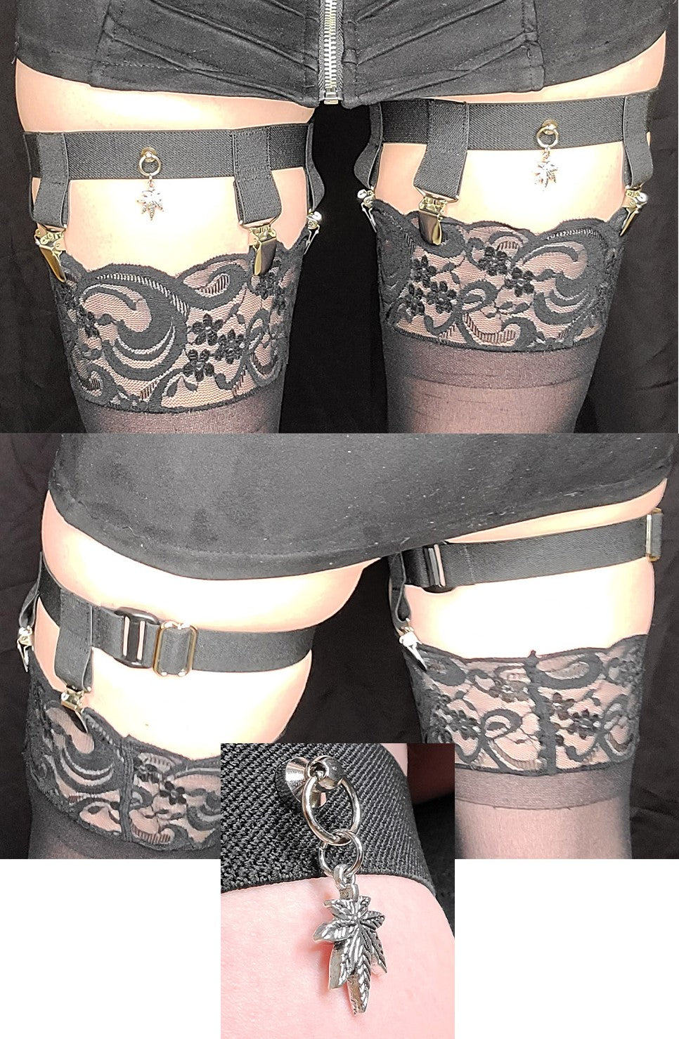 4-Clip Garters with 1 Leg Strap and Weed Charm